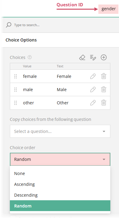 How to randomize choice options in a question